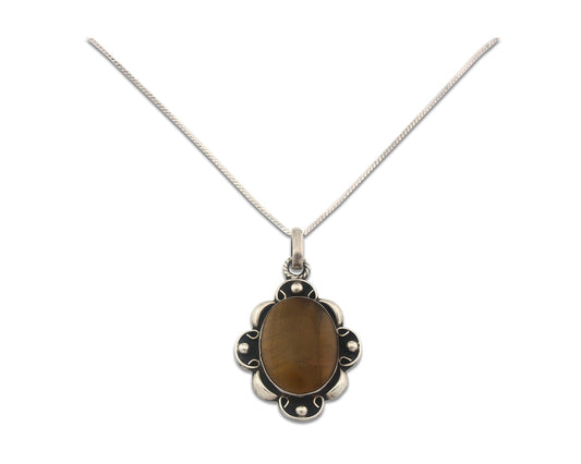 Navajo Sterling Silver Necklace Authentic Tiger Eye Sapphire Vintage Handmade