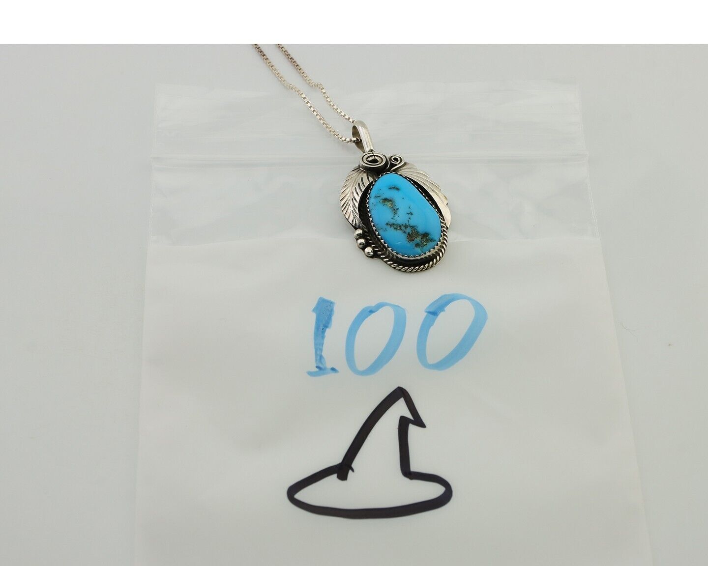 Navajo Necklace 925 Silver Blue Turquoise Signed Justin Morris C.90's