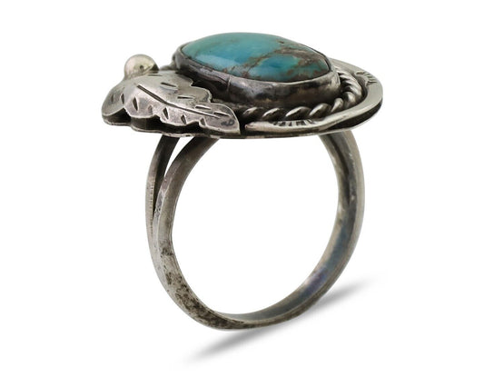Navajo Handmade Ring 925 Silver Natural Turquoise Signed Jason Livingston C.80's