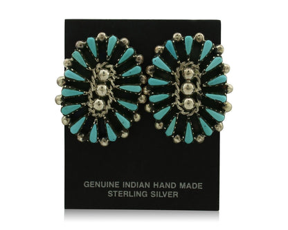 Navajo Earrings 925 Silver Sleeping Beauty Turquoise Signed B Yazzie C.80's