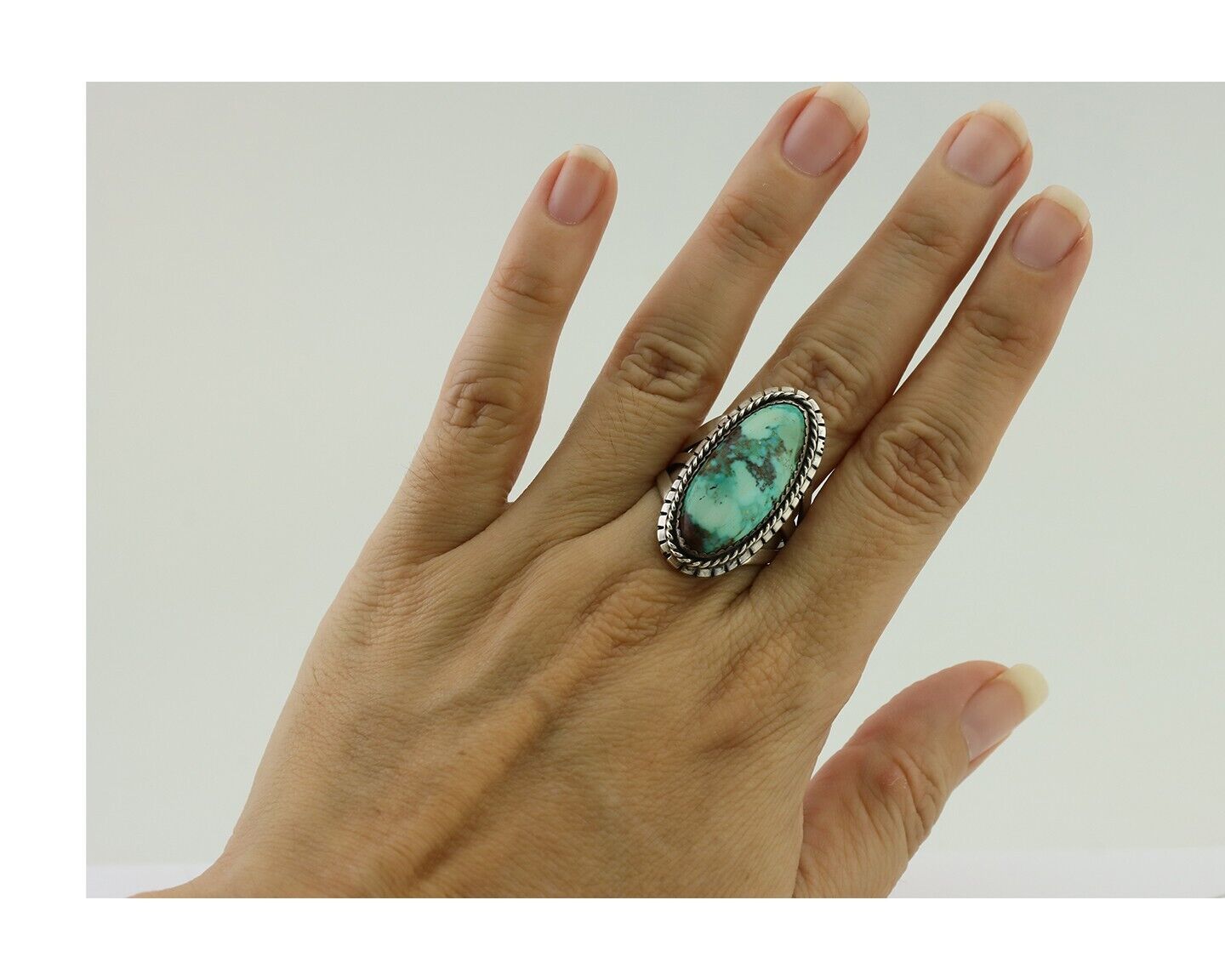 Navajo Handmade Ring 925 Silver Natural Turquoise Artist Signed TS C.80's