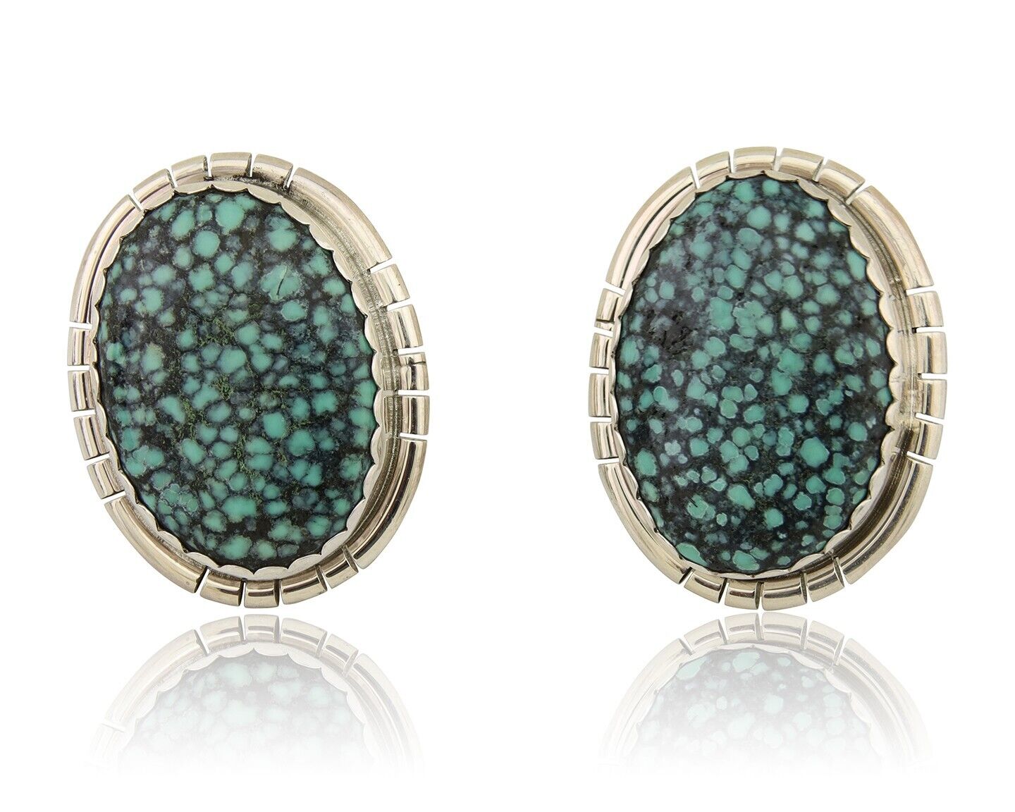 Navajo Earrings 925 Silver Mine 8 Turquoise Native American Artist C.80's