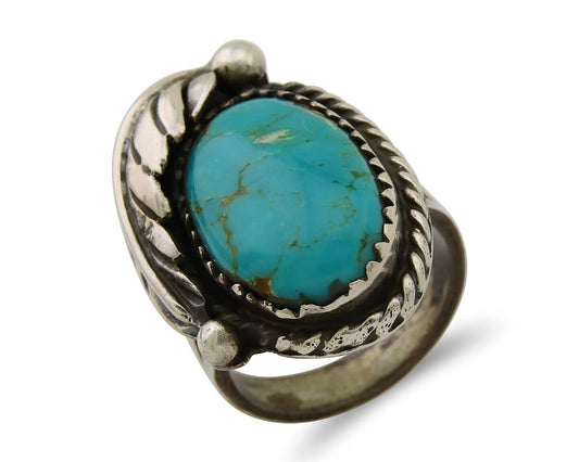 Navajo Ring 925 Sterling Silver Blue Turquoise Native American Artist C.80's
