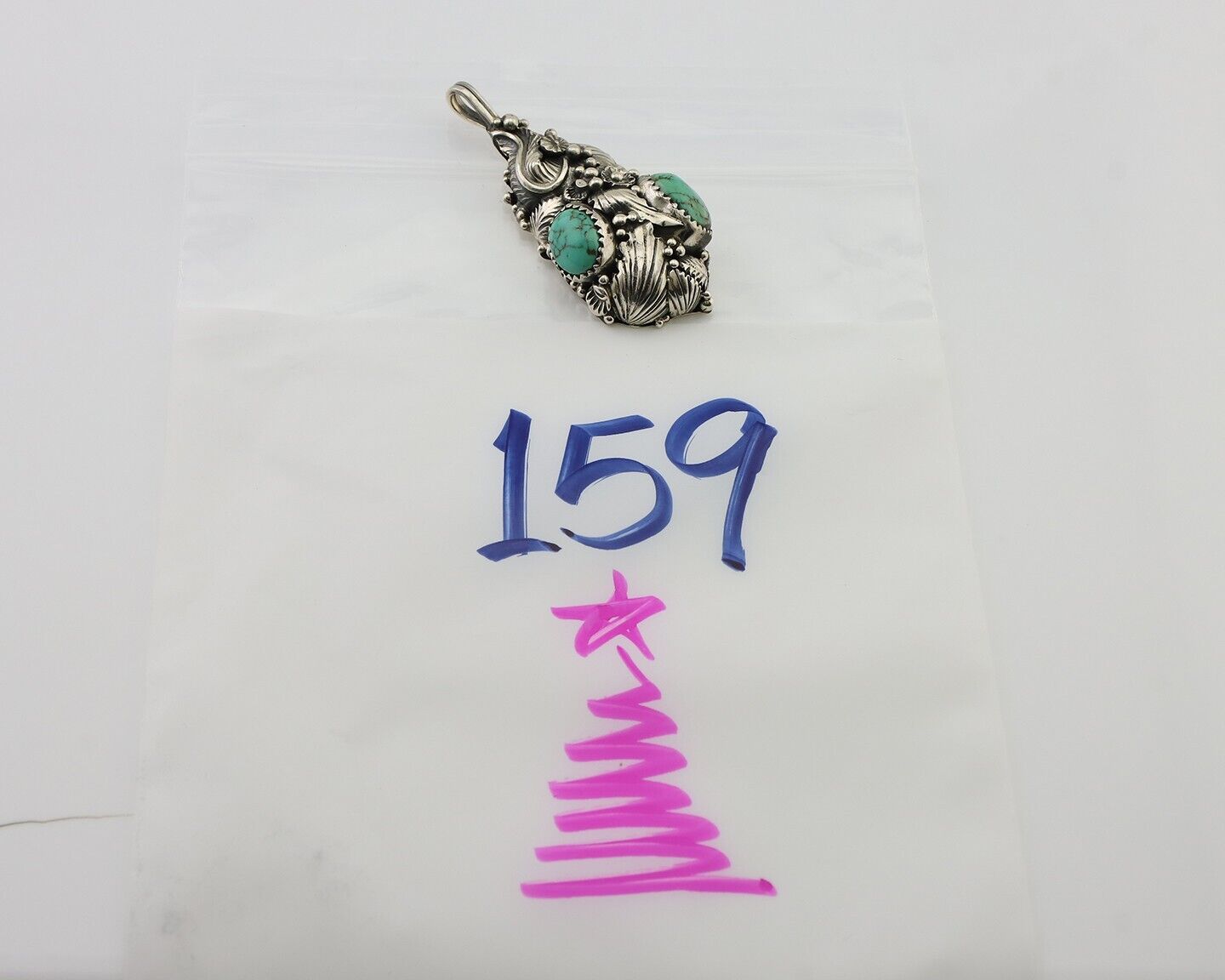 Navajo Pendant 925 Silver Natural Bisbee Turquoise Signed Tom Willeto C.80's