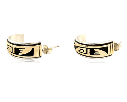 Navajo Hoop Earrings .925 Silver 14k SOLID Yellow GOLD MM Rogers & DJM