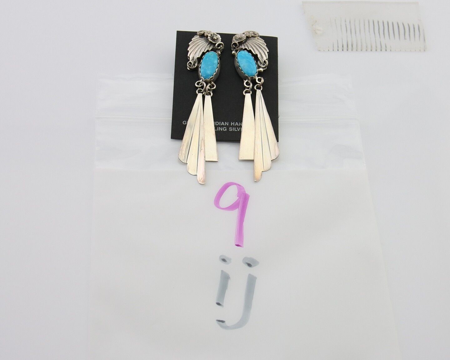 Navajo Dangle Earrings 925 Silver Natural Blue Turquoise Artist Signed M.S. C80s