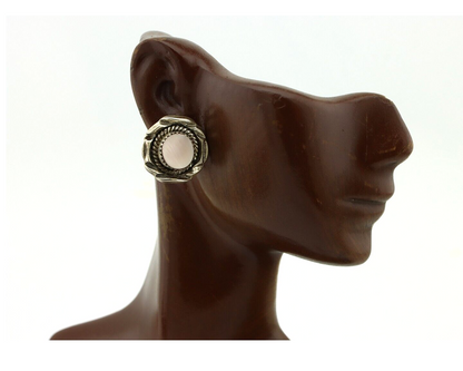 Navajo Handmade Earrings 925 Silver Pink Mussel Native American Artist C.80's