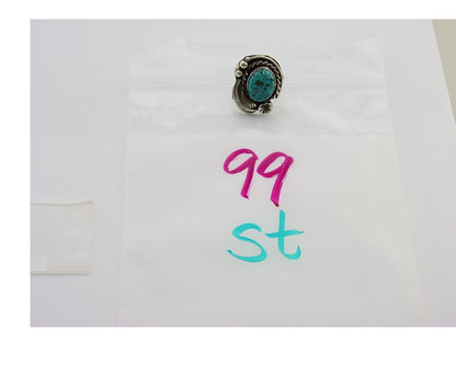 Navajo Ring 925 Sterling Silver Spiderweb Turquoise Artist Signed CW C.80's