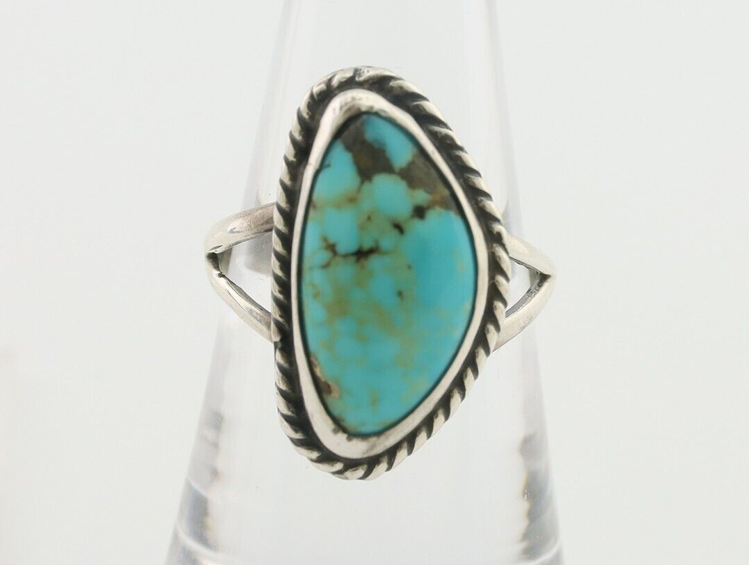 Navajo Ring 925 Silver Blue Gem Turquoise Artist Signed Rabbit Stick C.80's