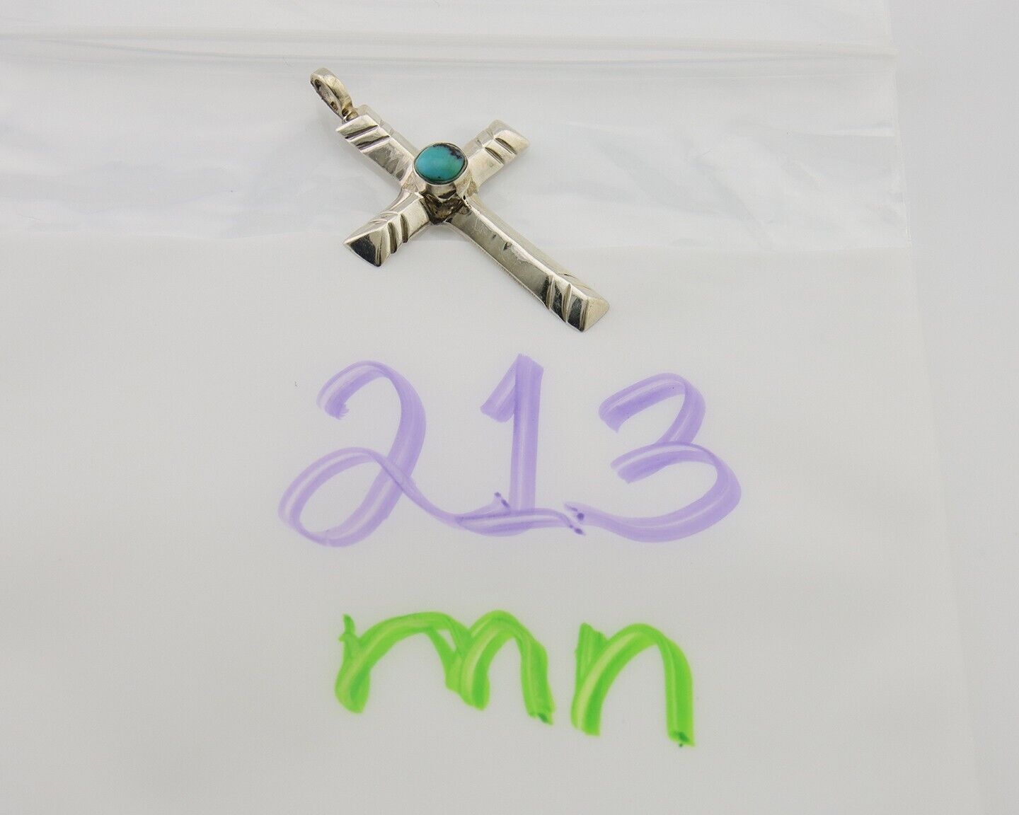 Navajo Sand Cast Cross Pendant 925 Silver Turquoise Artist Signed J Yazzie C.80s