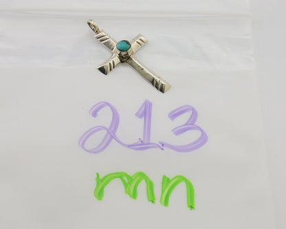 Navajo Sand Cast Cross Pendant 925 Silver Turquoise Artist Signed J Yazzie C.80s