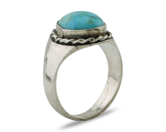 Navajo Ring 925 Silver Sleeping Beauty Turquoise Native Artist C.80's