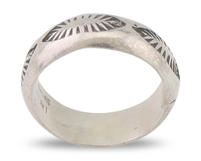 Navajo Hand Stamped Band 925 Silver 6.0 mm Signed Larry Chavez Size 5.75 C.80's