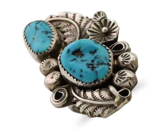 Navajo Handmade Ring 925 Silver Natural Tuquoise Native American Artist C.80's