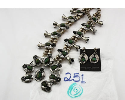 Navajo Squash Necklace Earring Set Sterling Silver Turquoise Vintage C.80's