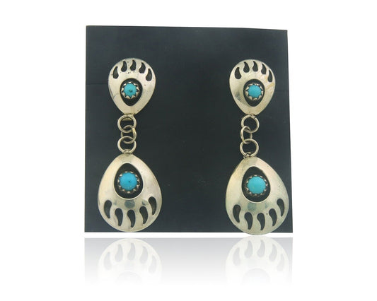 Navajo Earrings 925 Silver Natural Turquoise Native American Artist C80s