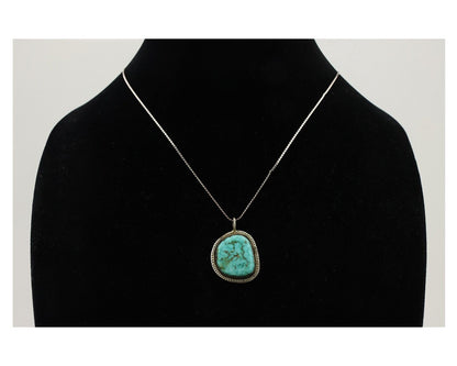 Navajo Pendant 925 Silver Natural Blue Turquoise Artist Signed G Yazzie C.80's