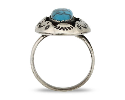 Navajo Ring 925 Silver Blue Spiderweb Turquoise Native American Artist C.80's