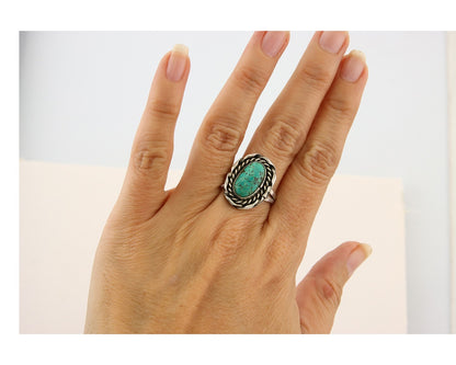 Navajo Ring 925 Sterling Natural Mined Arizona Turquoise C.80's Size 7.5