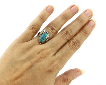 Navajo Ring 925 Silver Spiderweb Turquoise Artist Signed Prairie Fire C.80's