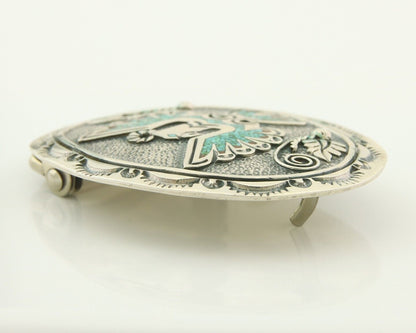 Vintage Navajo Belt Buckle 925 Sterling Silver Inlaid Gemstone Stanely Bain