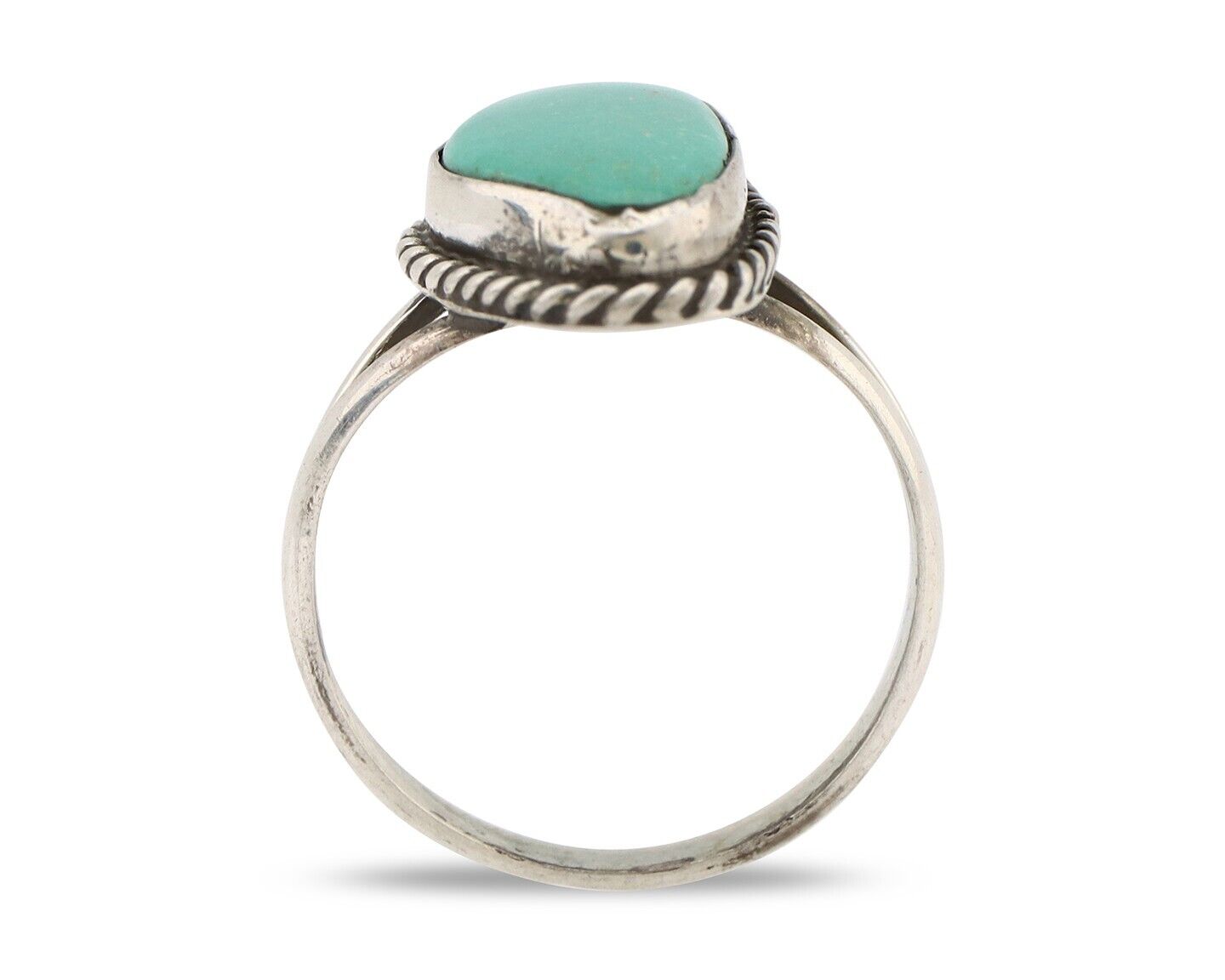 Navajo Ring 925 Silver Natural Turquoise Artist Signed Rabbit Stick C.80's