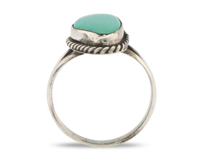 Navajo Ring 925 Silver Natural Turquoise Artist Signed Rabbit Stick C.80's