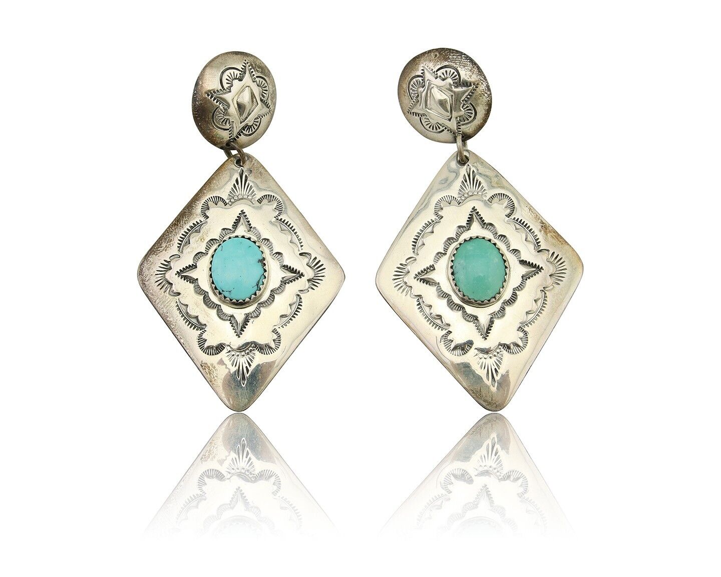 Navajo Dangle Earrings 925 Silver Natural Blue Turquoise Artist Signed LS C.80's