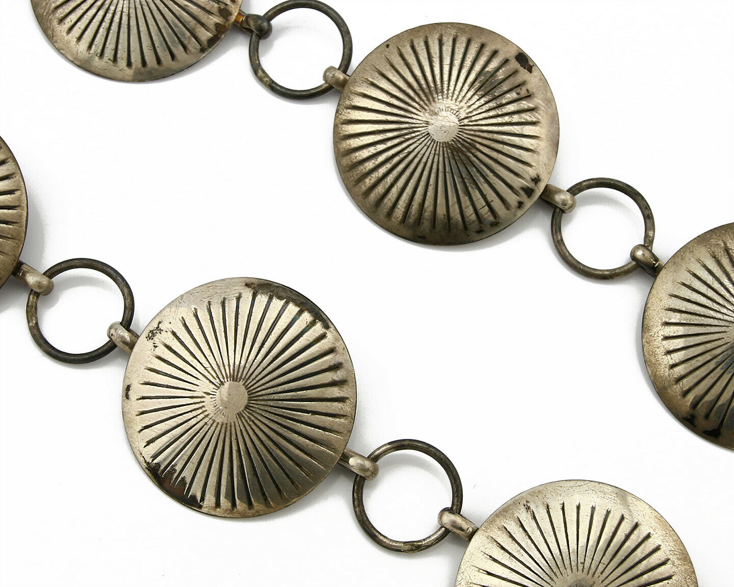 Navajo C.1980's Handmade .925 Silver Hand Stamped Concho Belt 36in Long