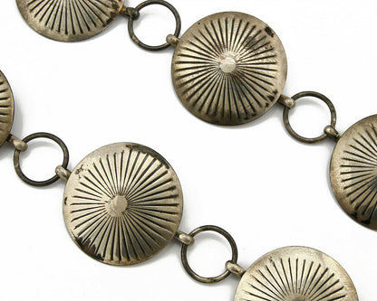 Navajo C.1980's Handmade .925 Silver Hand Stamped Concho Belt 36in Long