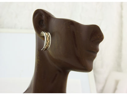 Navajo Hoop Earrings Sterling Silver & Gold Vintage Handmade Signed E