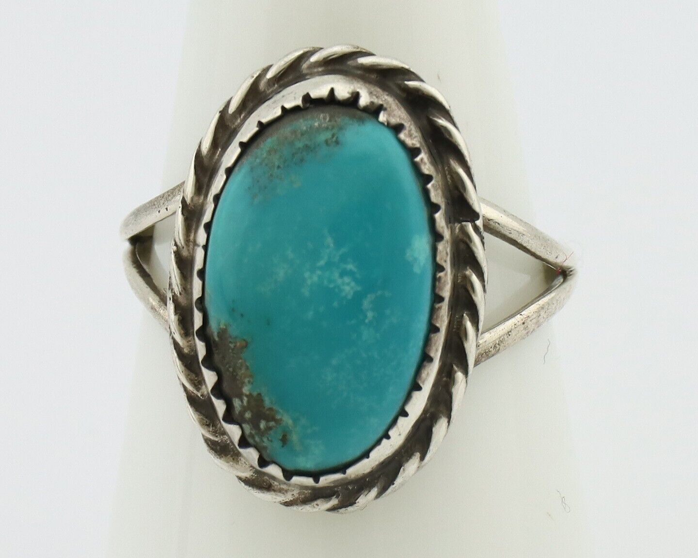 Navajo Ring 925 Silver Kingman Turquoise Native American Artist C.80's