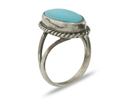 Navajo Ring .925 Silver Natural Blue Turquoise Native American Signed C.80's