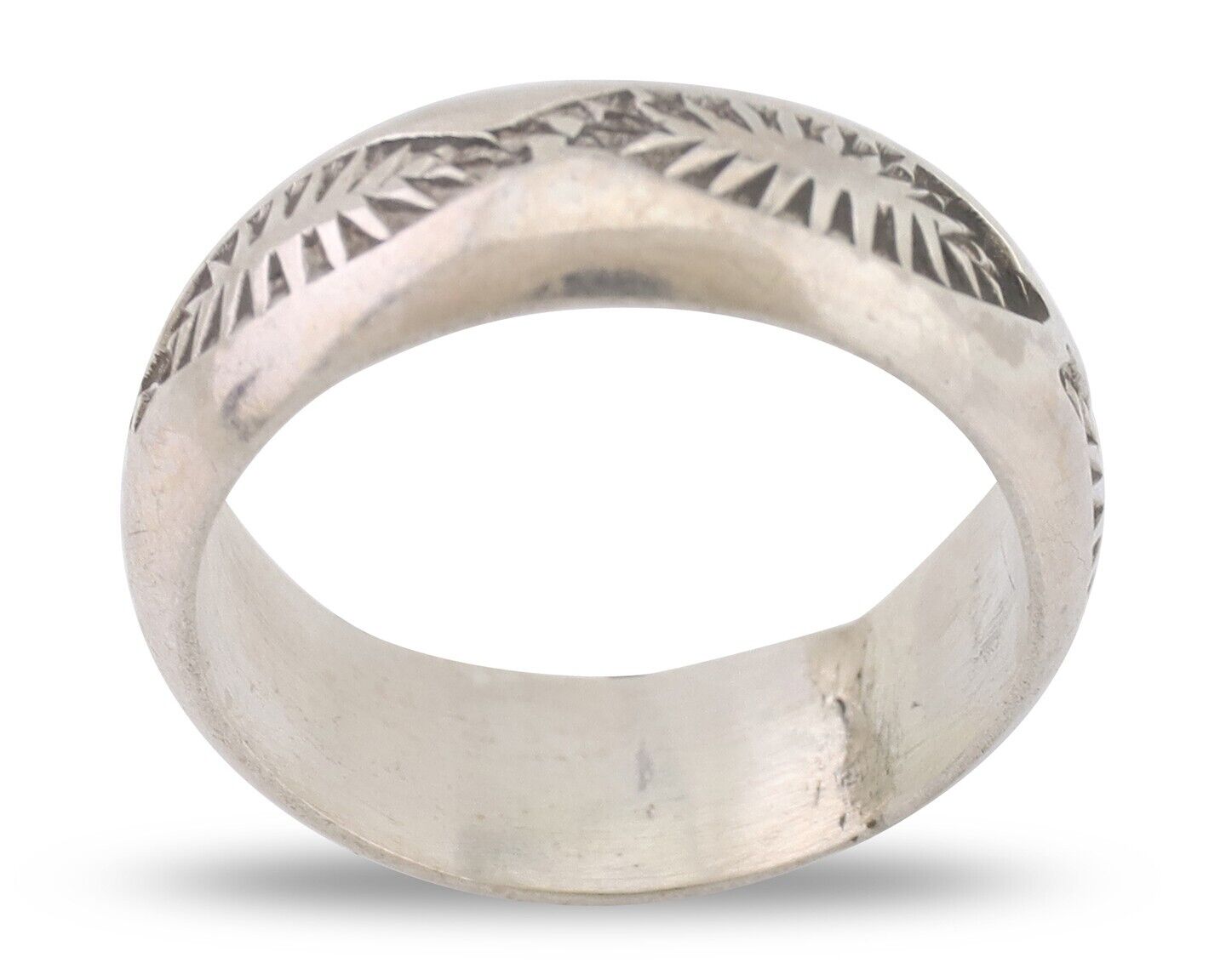Navajo Hand Stamped Band 925 Silver 6.0 mm Signed Larry Chavez Size 5.25 C.80's