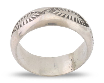 Navajo Hand Stamped Band 925 Silver 6.0 mm Signed Larry Chavez Size 5.25 C.80's