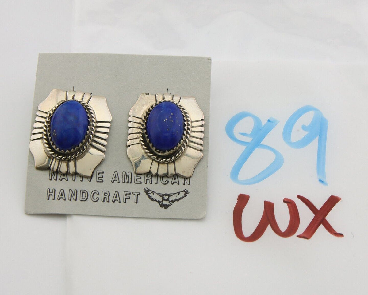 Navajo Earrings 925 Silver Handmade Natural Lapis Artist Signed Begay C.80's
