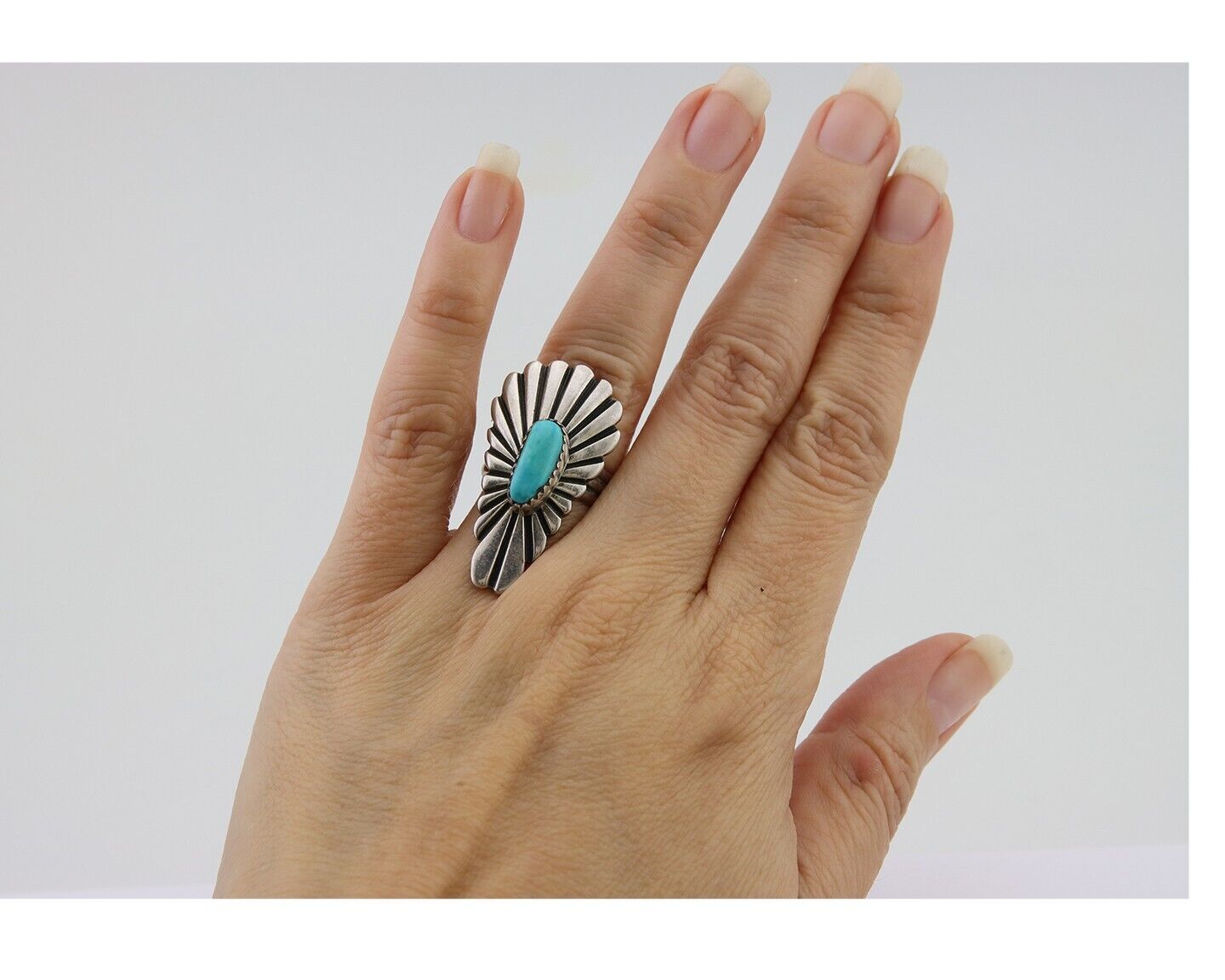 Navajo Ring 925 Silver Natural Turquoise Native American Artist Size 5.25