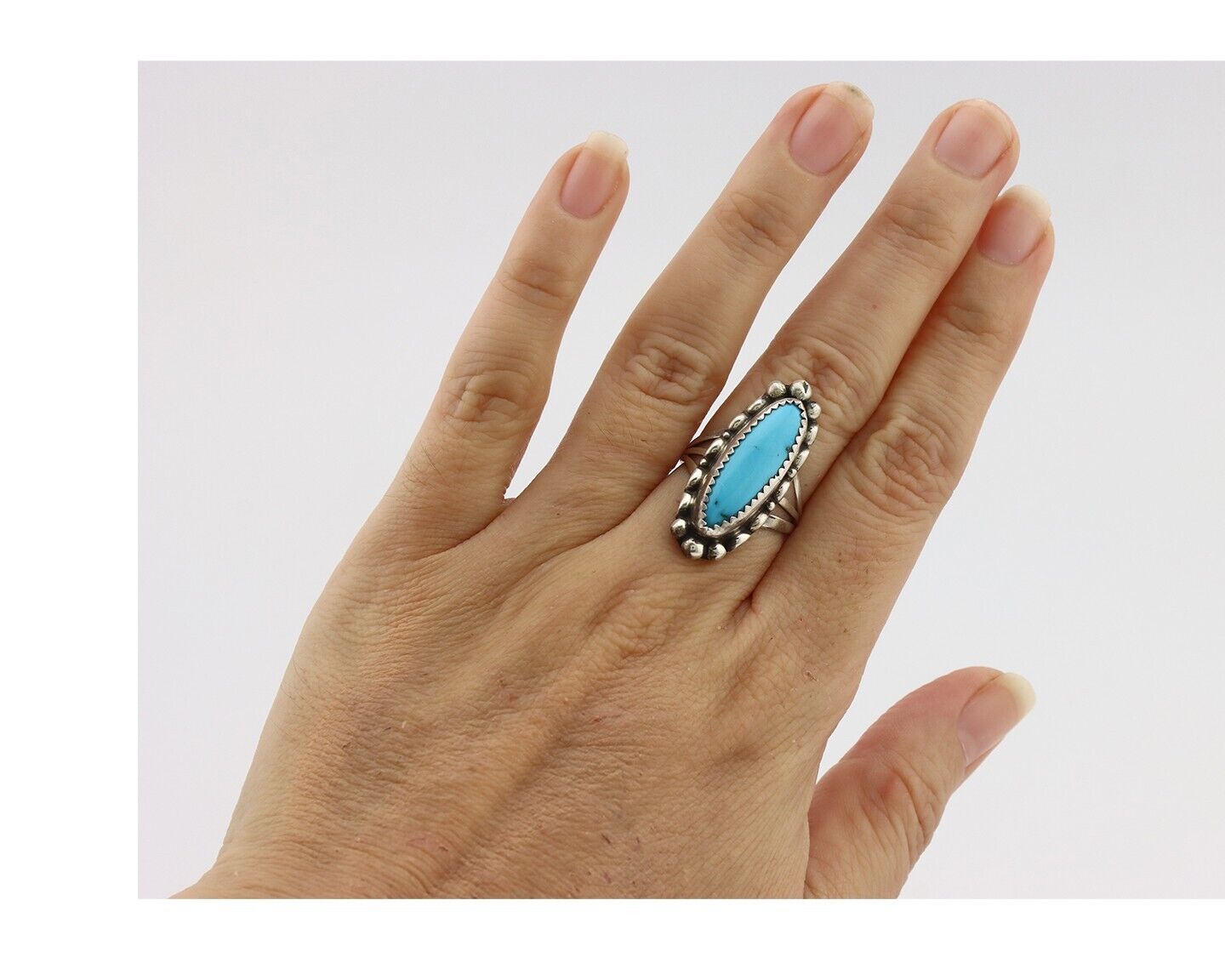 Navajo Ring .925 Silver Sleeping Beauty Turquoise Signed SkyStone Creations C80s