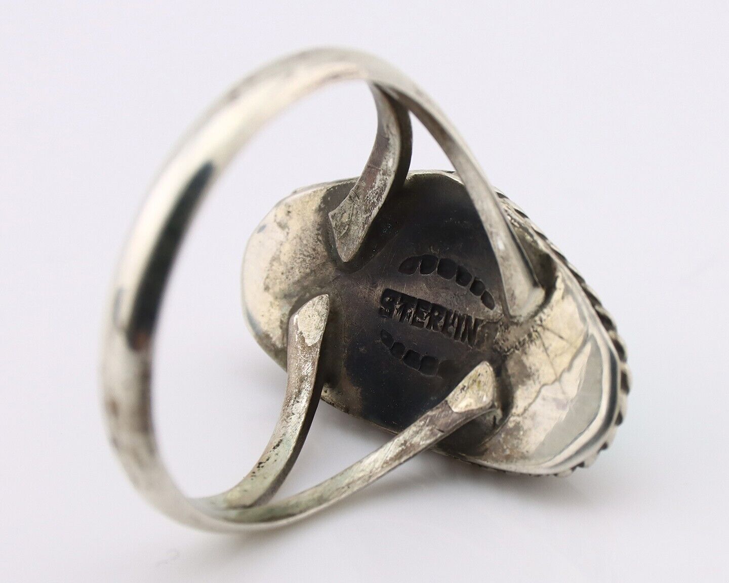 Navajo Ring 925 Silver Natural Turquoise Artist Signed Rabbit Stick C.80's