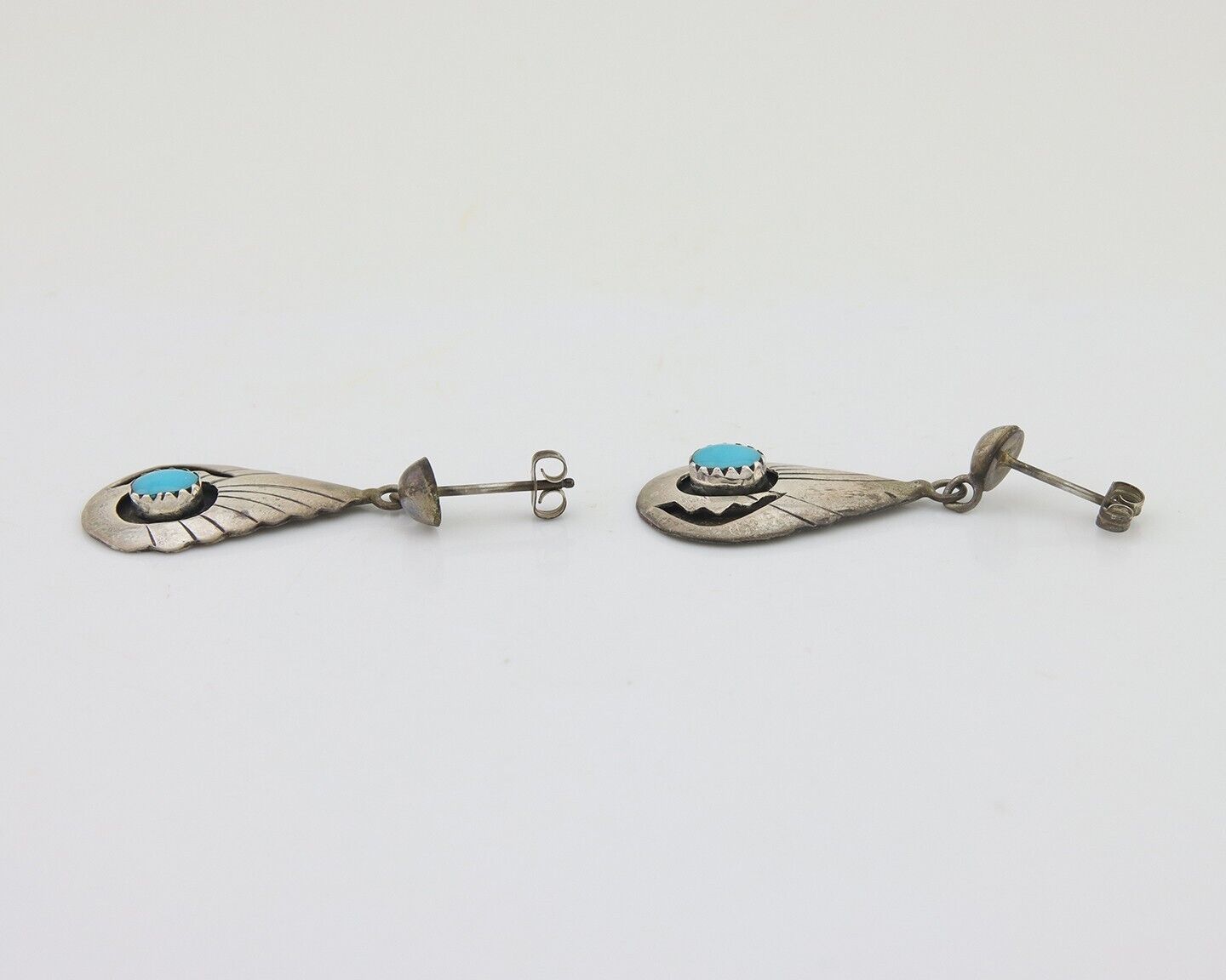 Navajo Earrings 925 Silver Blue Turquoise Native American Artist C.80's
