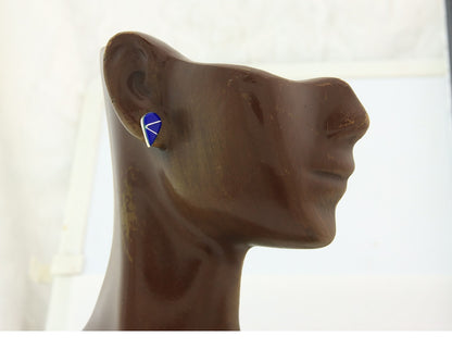 Navajo Earrings Sterling Silver Inlaid Natural Lapis Vintage Handmade