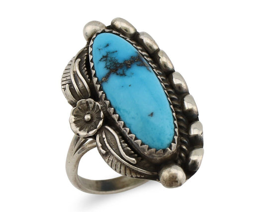 Navajo Ring 925 Silver Sleeping Beauty Turquoise Signed SC C.80's
