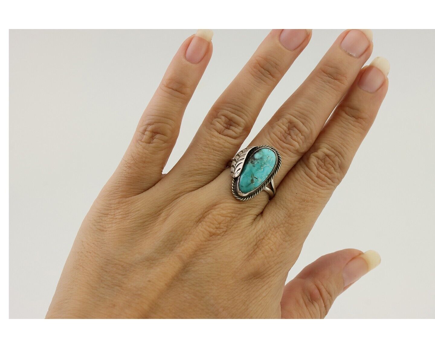 Navajo Handmade Ring 925 Silver Natural Turquoise Native American Artist C.80's