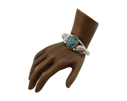 Navajo Bracelet 925 Silver Sleeping Beauty Turquoise Native American Artist C80s