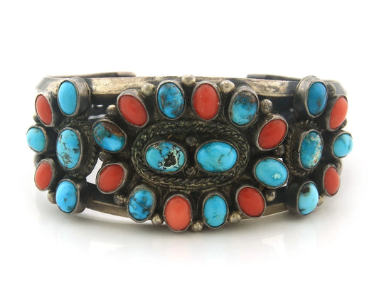 Navajo Cuff Bracelet Sterling Silver Natural Gemstone Vintage Handmade