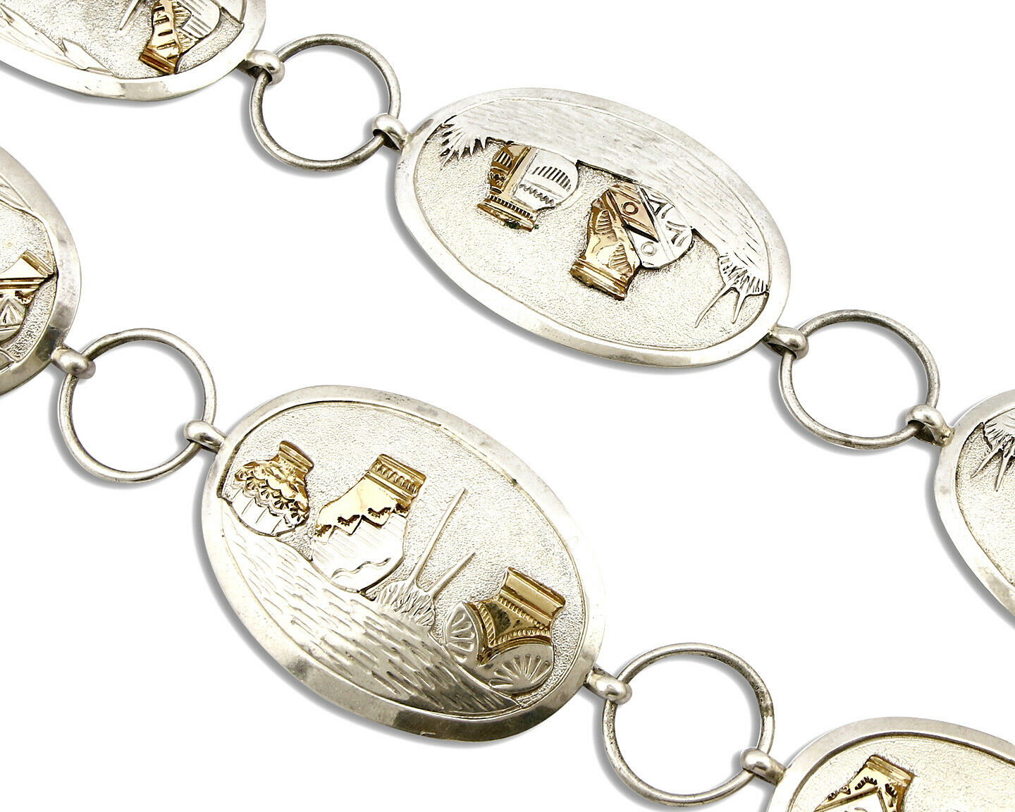 Navajo Concho Belt .925 Silver & 14k GP Signed WHT C.80's