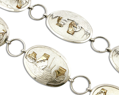 Navajo Concho Belt .925 Silver & 14k GP Signed WHT C.80's