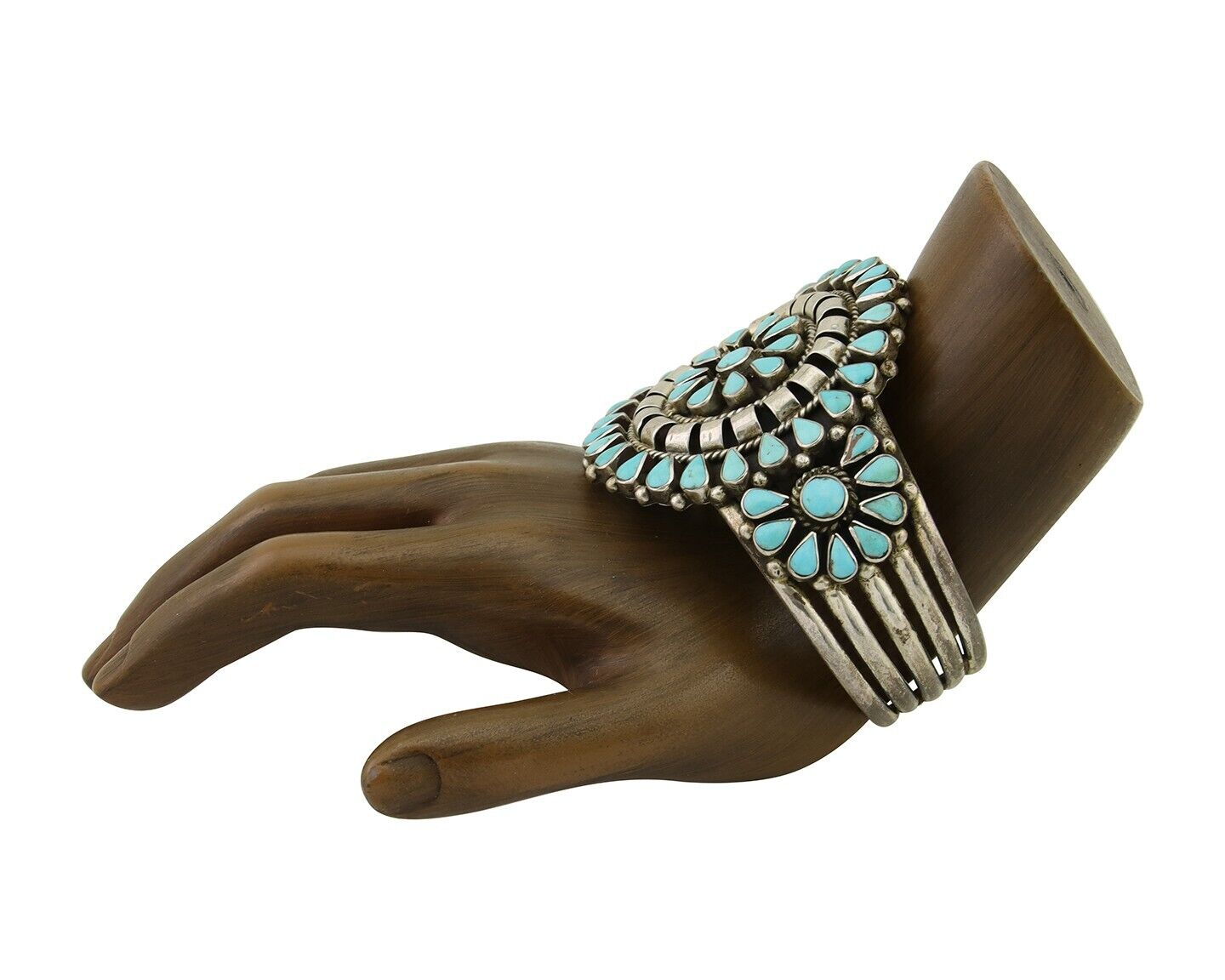 Navajo Bracelet 925 Silver Natural Blue Turquoise Signed Delbert Chatter C.80's