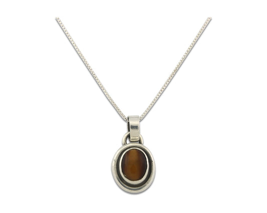 Navajo Sterling Silver Necklace Authentic Tiger Eye Sapphire Vintage Handmade