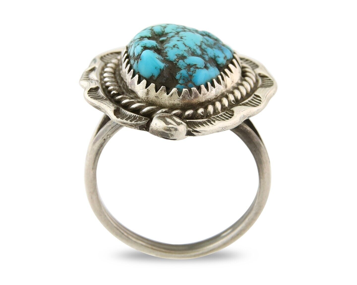 Navajo Ring 925 Sterling Natural Mined Blue Nugget Turquoise C.80's Size 6.5
